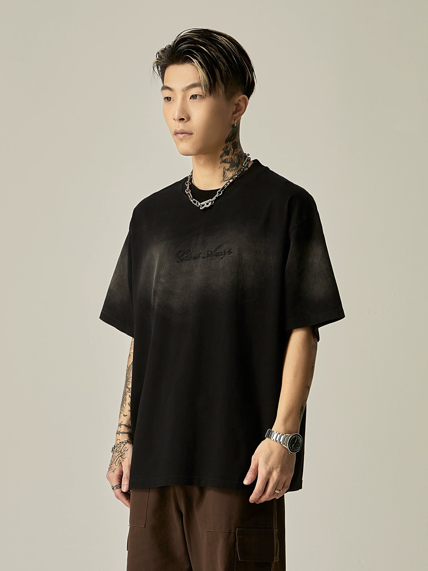 Washed Embroidery Oversize Short Sleeve T-shirt WN7737