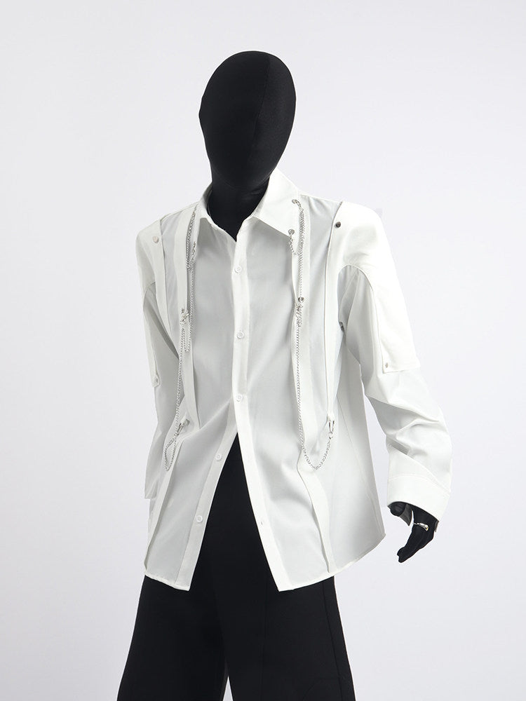 Deconstruction Metal Chain Design Long Sleeve Shirt WN23766