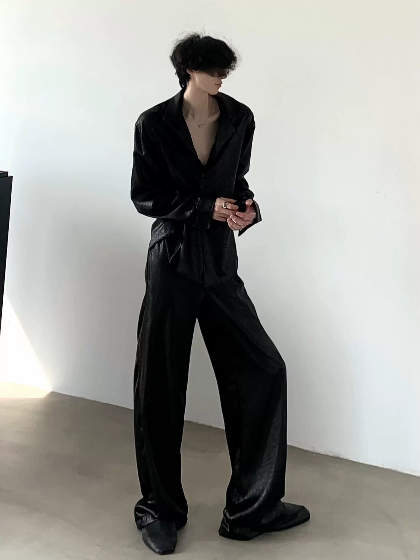 Silk Ice Fabric Long Sleeve Shirt & Straight Pants Setup WN9189