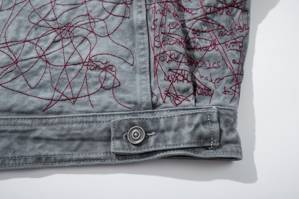 All-Over Random Stitch Embroidery Oversize Denim Jacket WN27865