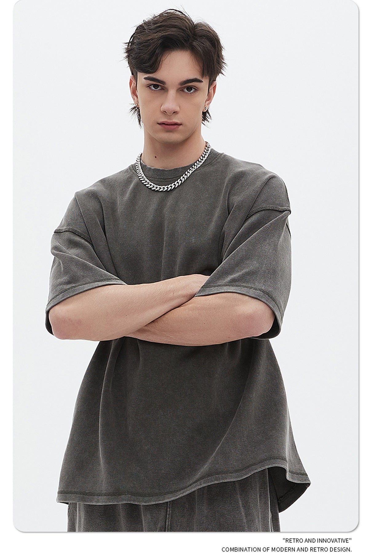 Oversize Washed Short-sleeve T-shirt & Washed Short Sweatpants Setup WN6612