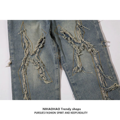 Damage Wide-Leg Denim Jeans WN5408