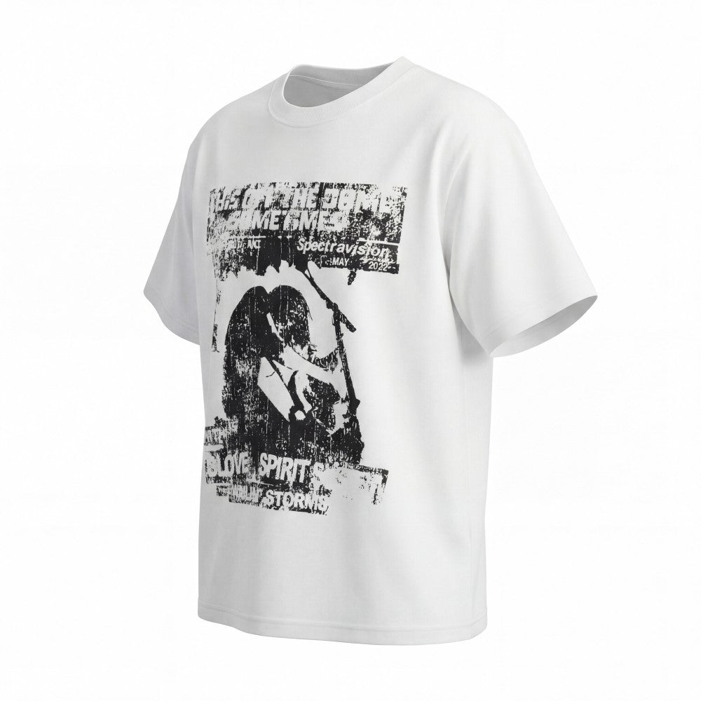 Rock Graphic Print Drop-Shoulder Oversize Short Sleeve T-Shirt WN27931