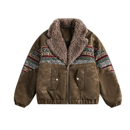 Fake Fur Collar Fleece Lining Mix Material PU Leather Jacket WN21892