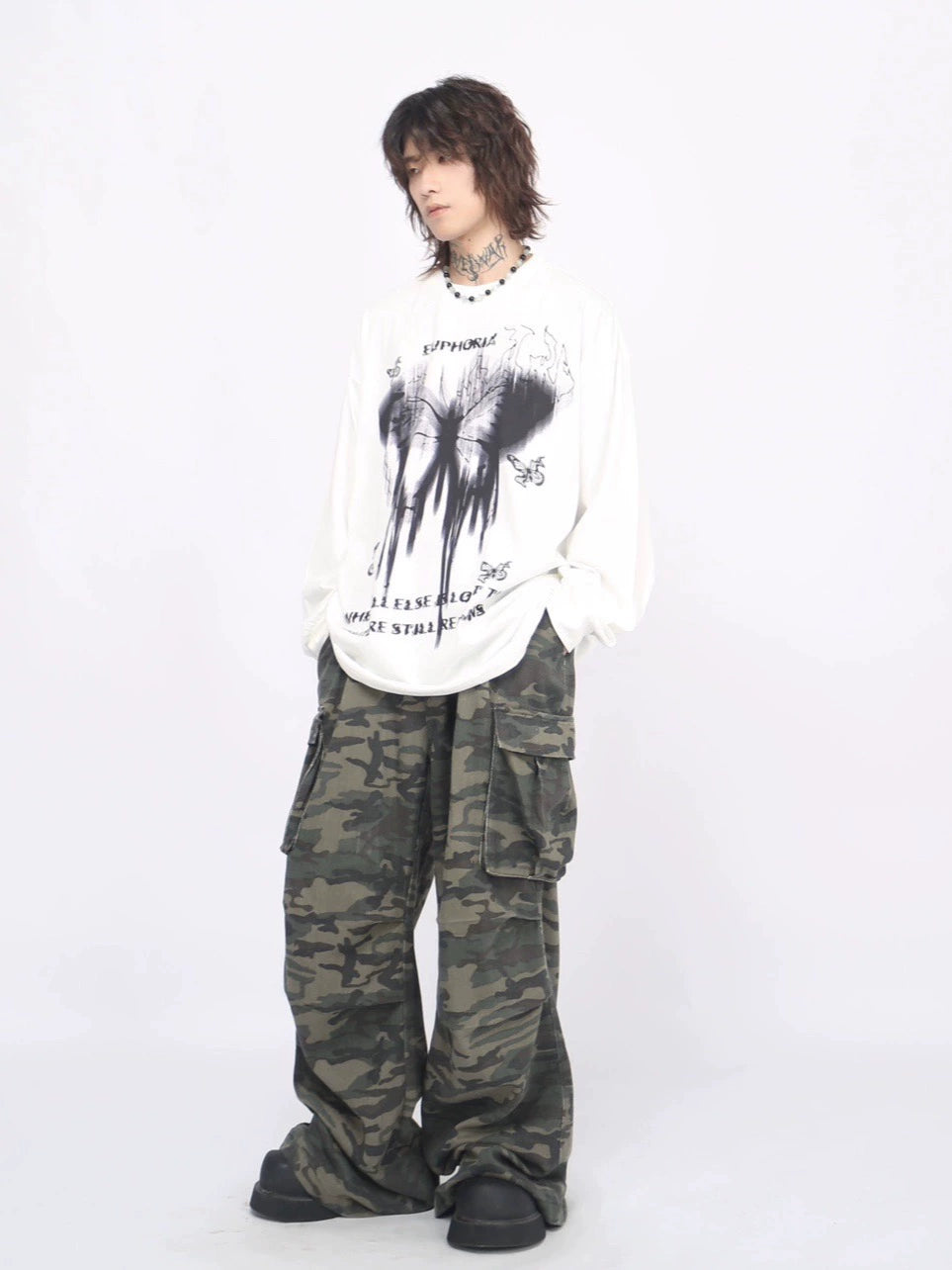 Graffiti Print Oversize Long Sleeve T-shirt WN8404