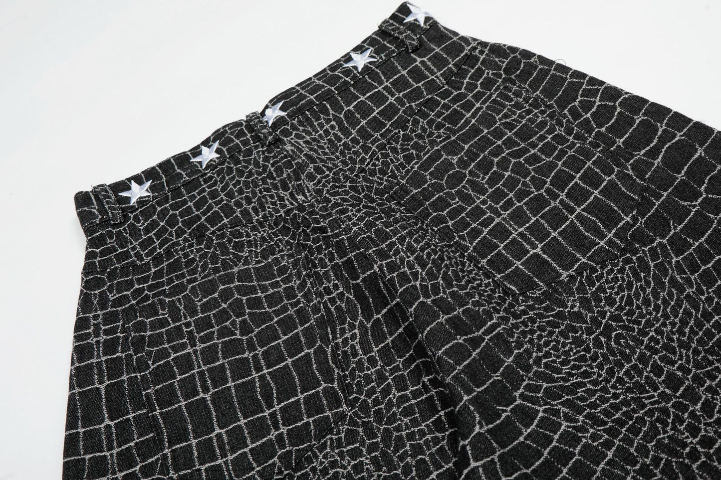 Crocodile Pattern Star Studs Wide Leg Pants WN25471