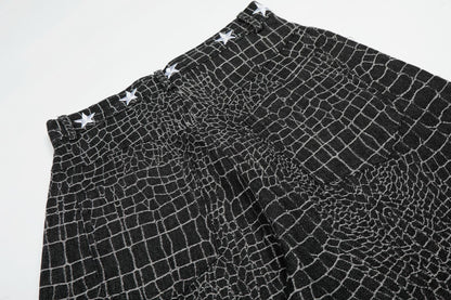 Crocodile Pattern Star Studs Wide Leg Pants WN25471