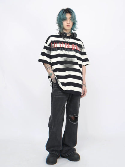 Stripe Oversize Short Sleeve T-Shirt WN5843