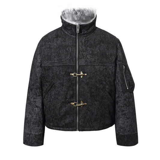 Cropped Fake Fur Collar Quilted Jacket WN28047
