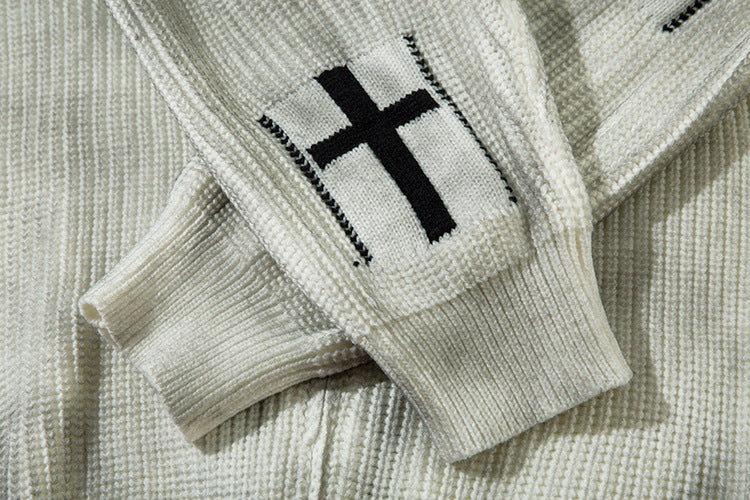 Spray-Paint Tie-Dye Cross Stand Neck Zipper Knit Cardigan WN11238