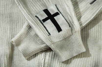 Spray-Paint Tie-Dye Cross Stand Neck Zipper Knit Cardigan WN11238