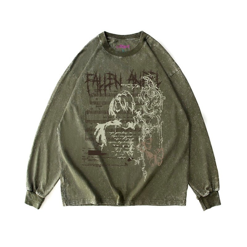 Washed Punk Oversize Long Sleeve T-Shirt ＆ Short Sleeve T-Shirt WN15888