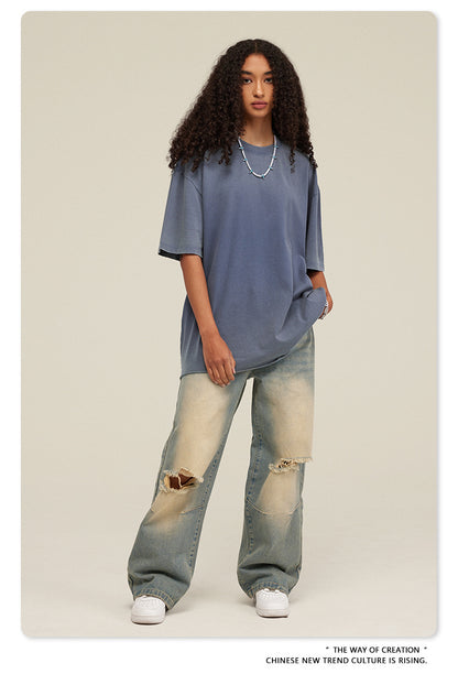 Washed Damage Oversize Short Sleeve T-Shirt WN6068