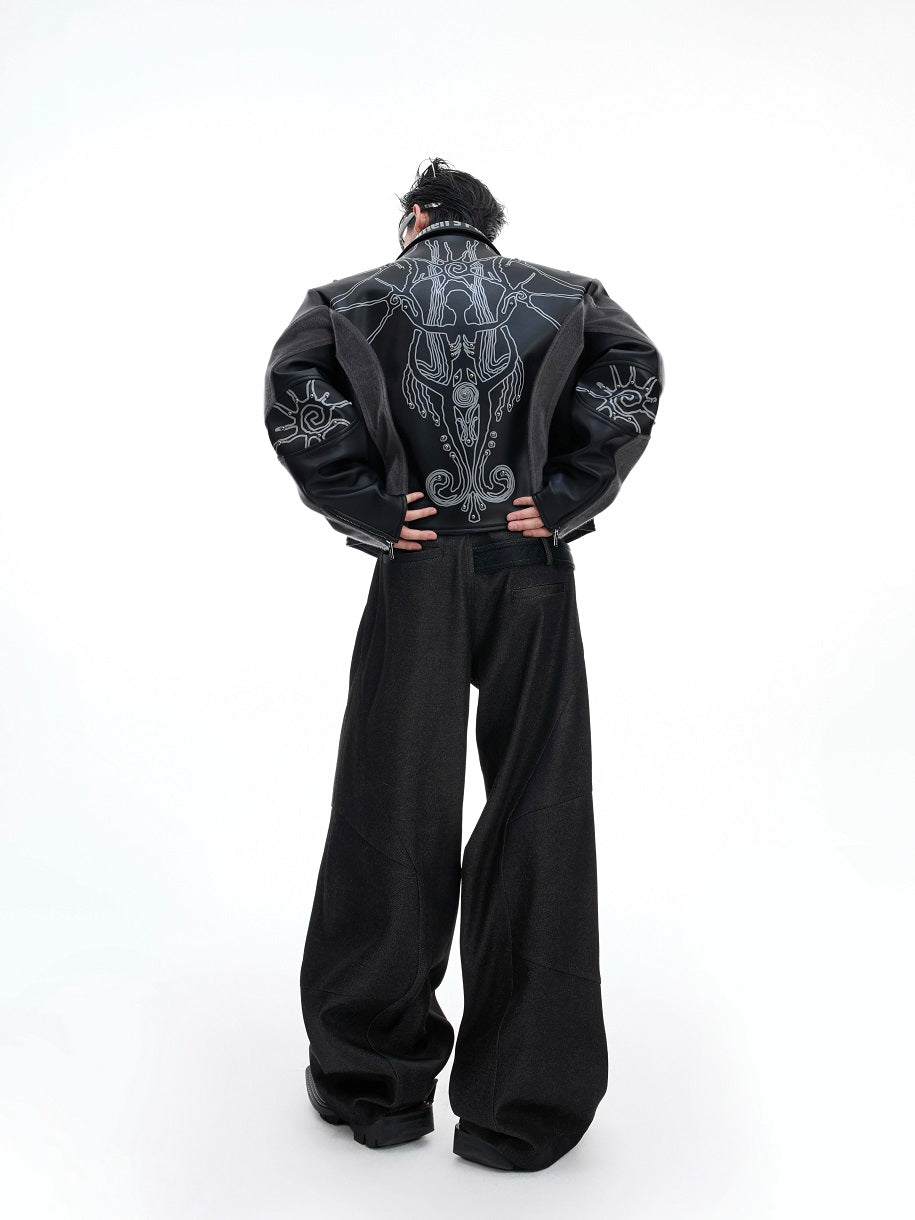 Deconstruction Studded Totem PU Leather Jacket WN20522