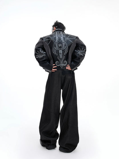 Deconstruction Studded Totem PU Leather Jacket WN20522