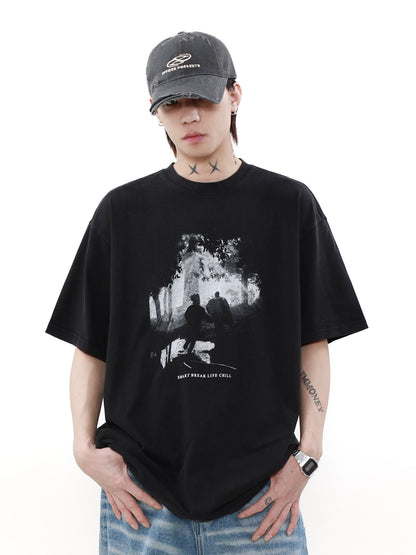 Oversize Portrait Print Short Sleeve T-shirt WN7534