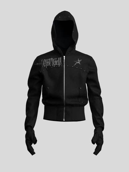 Embroidery Stud Star Zipper Hoodie WN27128