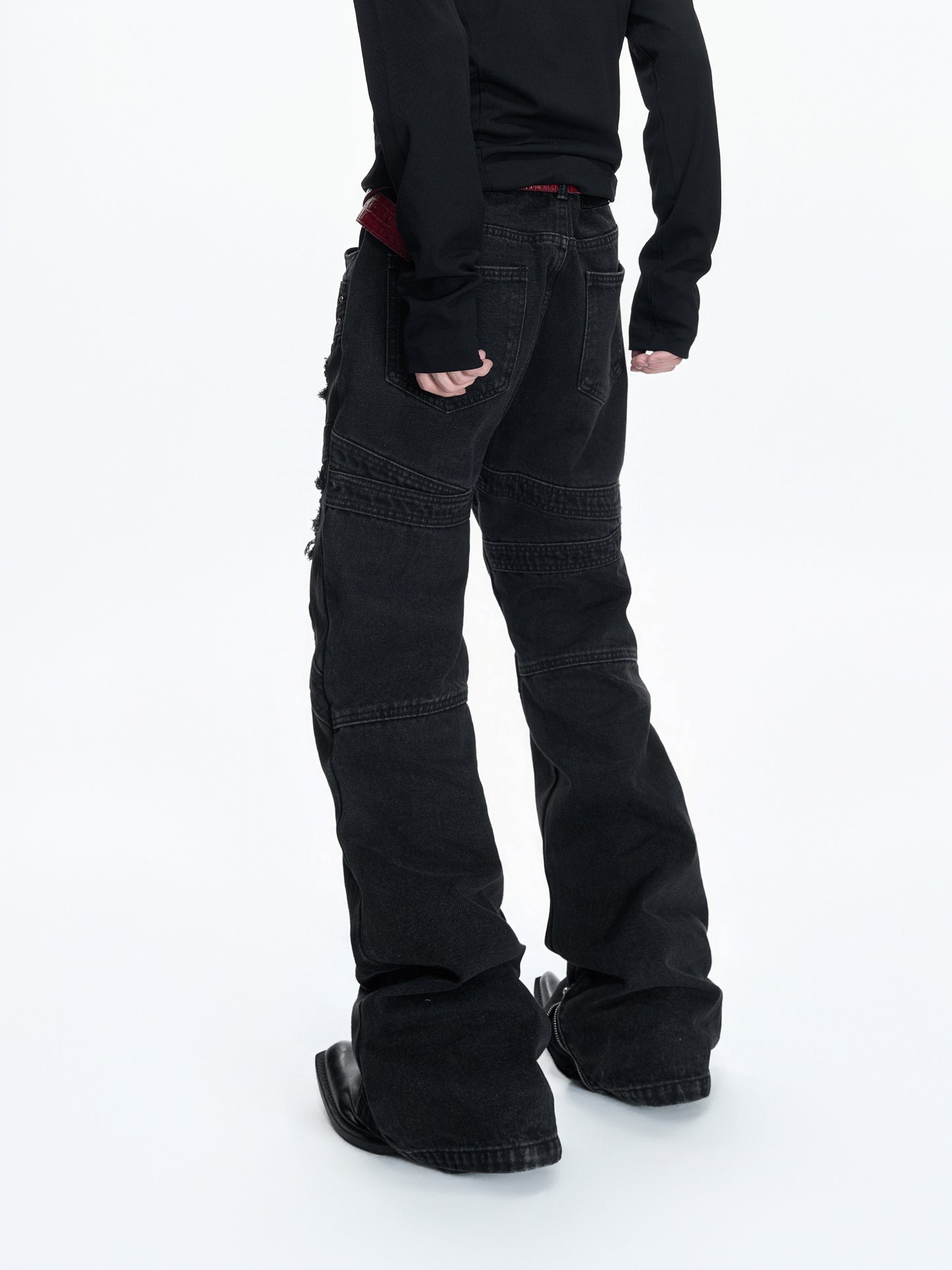 Wash Rivet Damage Patchwork Flare Denim Jeans WN23551