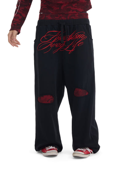 Double Waist Letter Print Wide Leg Sweatpants WN27228