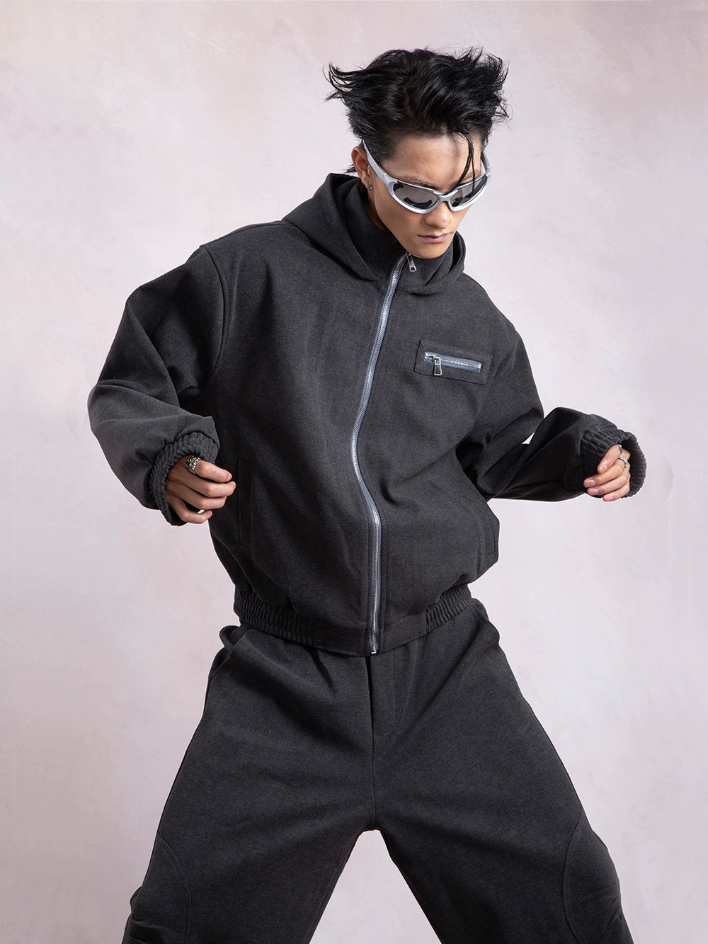 Stand-neck Zipper Hoodie & Sweatpants Setup WN9319