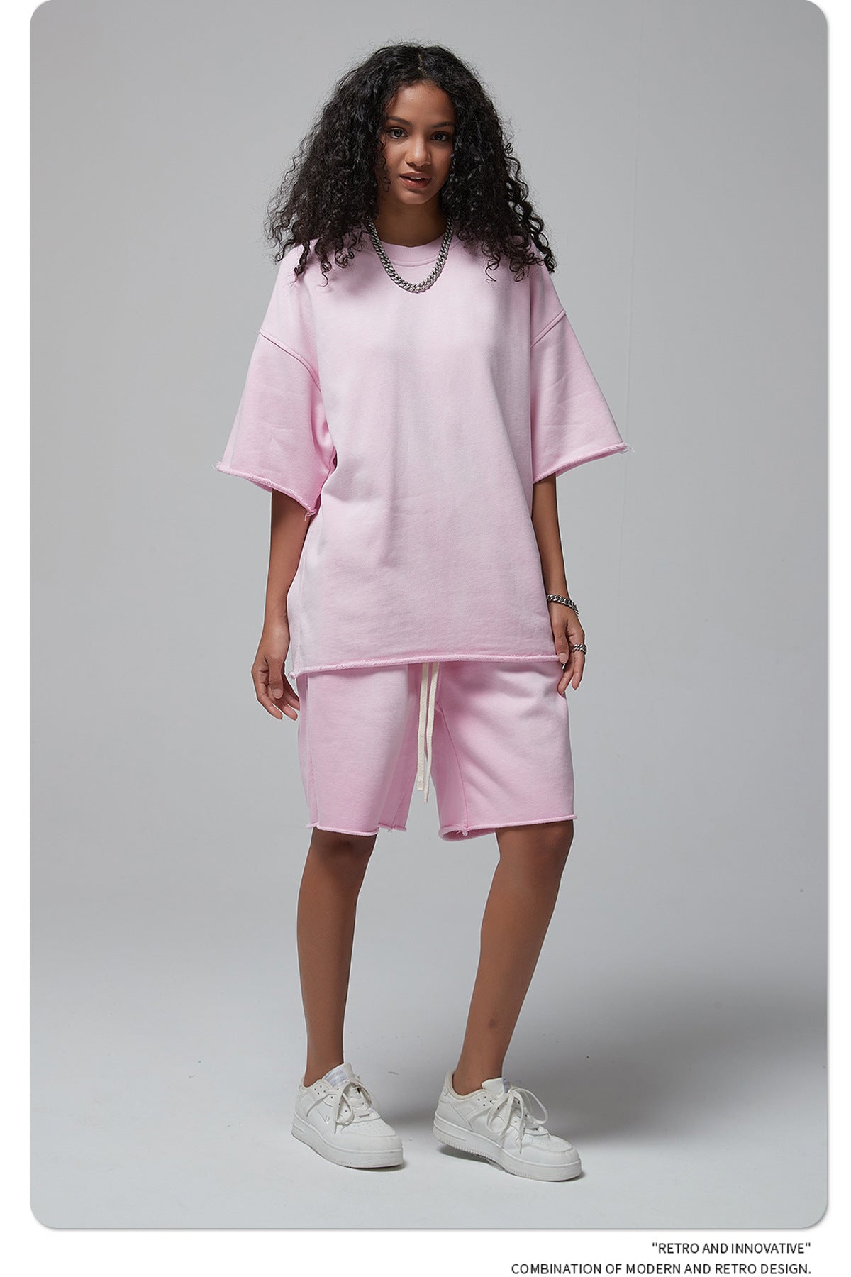 Oversize Spray-dyed Short-sleeve T-shirt & Spray-dyed Short Sweatpants Setup WN6639