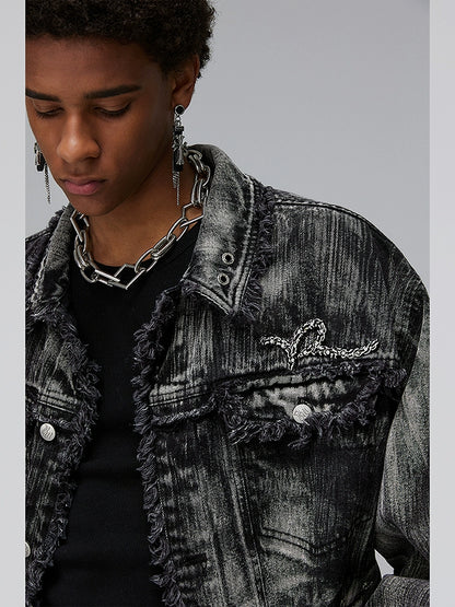 Raw Hem Irregular Texture Denim Jacket WN17887