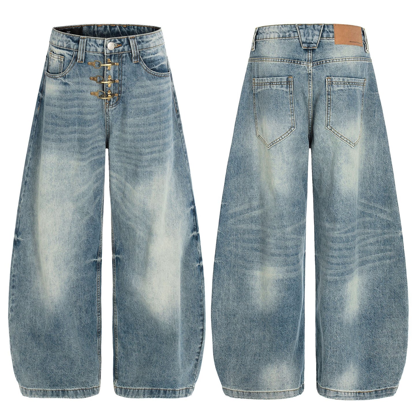 Washed Whisker Curved Denim Jeans WN25970