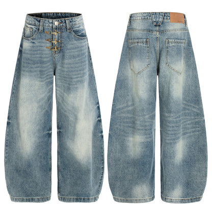 Washed Whisker Curved Denim Jeans WN25970