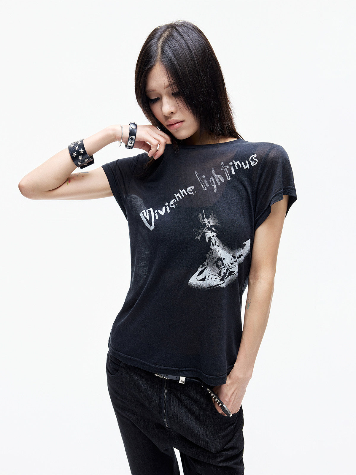 Print Fitted Cropped Short Sleeve T-Shirt WN27356