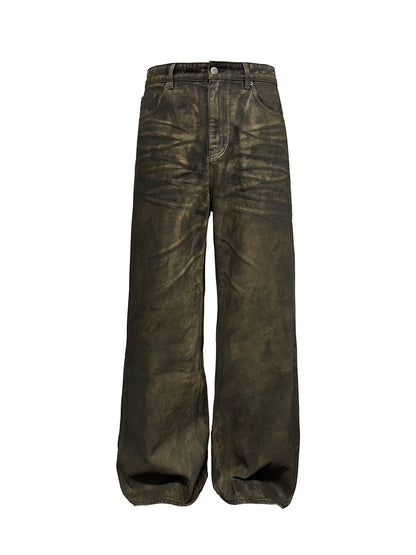 Spray And Mud Dye Straight Denim Jeans WN8516