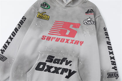 Letter Print Fleece Oversize Pullover Hoodie WN11195