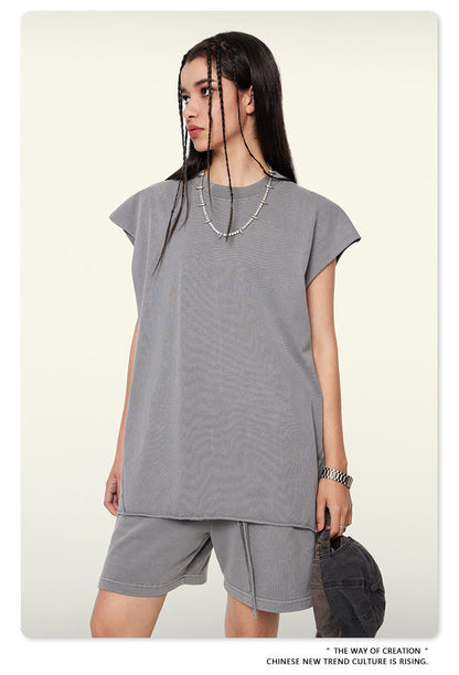 Washed Oversize Sleeveless T-Shirt WN6069