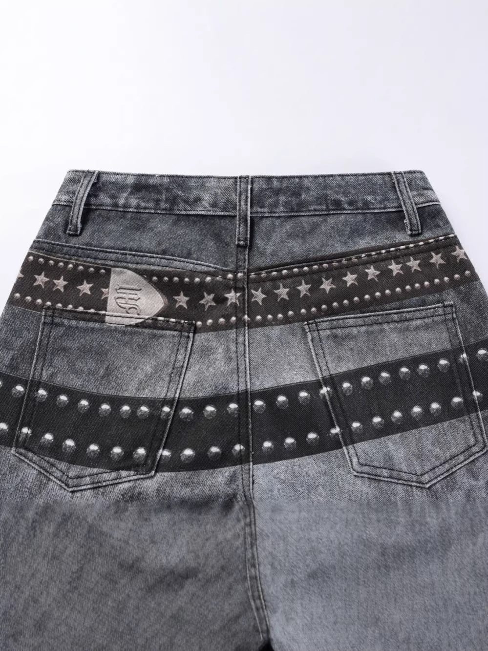 Studs Detail Washed Wide Leg Denim Jeans WN28036