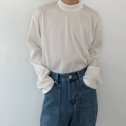 Pleats Stripe High-Neck Long Sleeve T-Shirt WN19984