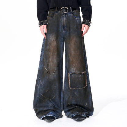 Dyed Damage Wide Leg Denim Jeans WN21843