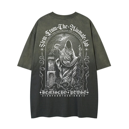 Gradient Gothic Statue Graphic Short Sleeve T-Shirt WN26960