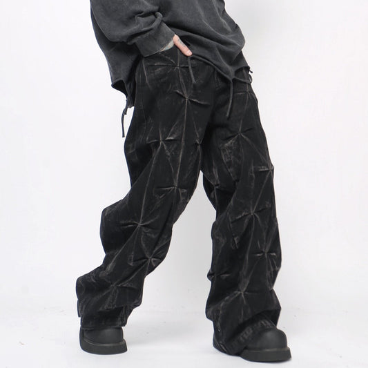Tie-Dye Pleats Damage Wide Leg Denim Jeans WN24450