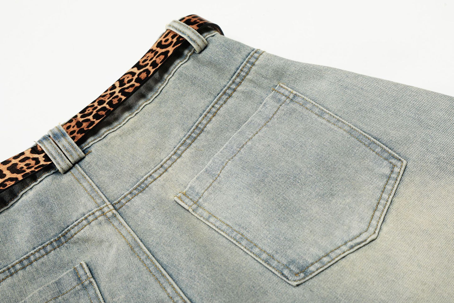Washed Damage Panel Curved Denim Jeans WN25530