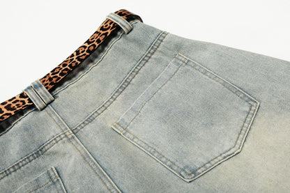 Washed Damage Panel Curved Denim Jeans WN25530