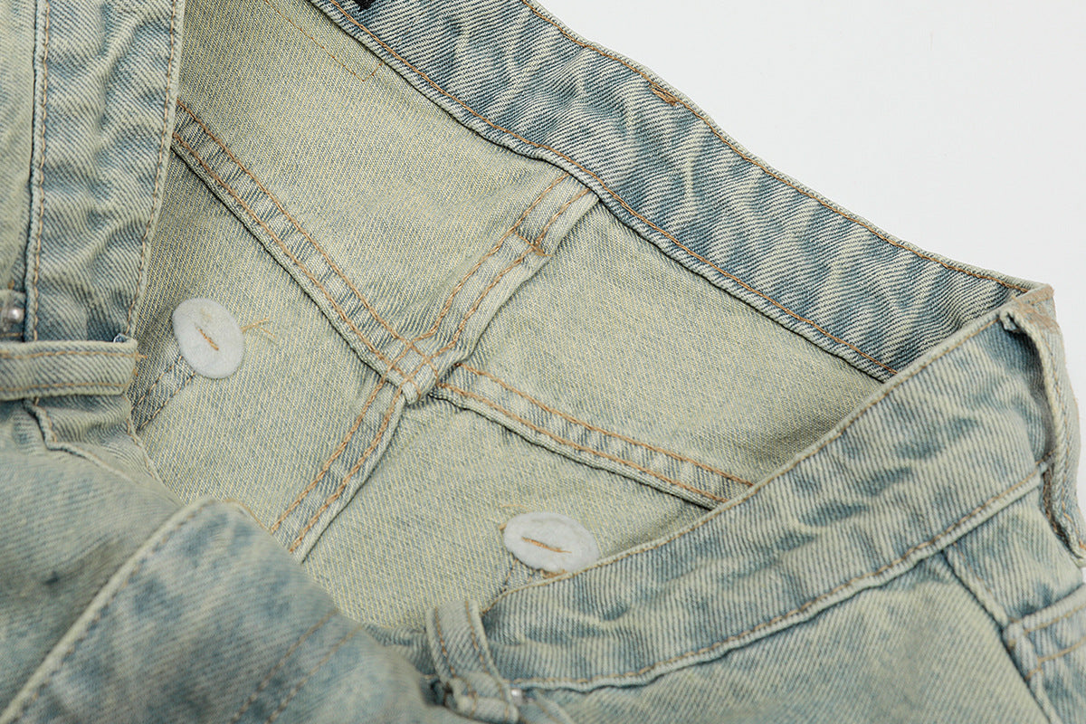 Washed Wide Leg Curved Denim Jeans WN23032