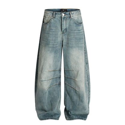 Washed Pleats Curved Denim Jeans WN25533