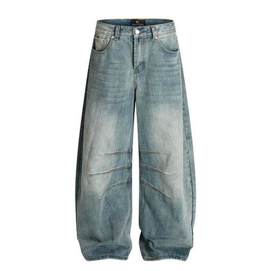 Washed Pleats Curved Denim Jeans WN25533