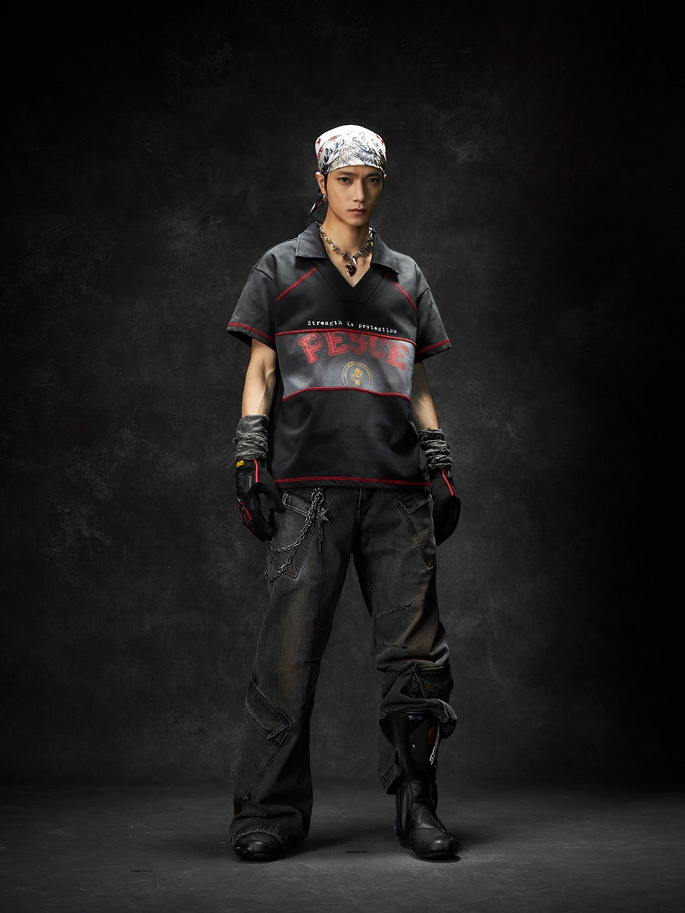 Washed Colorblock Graphic Print Short Sleeve T-Shirt WN18455