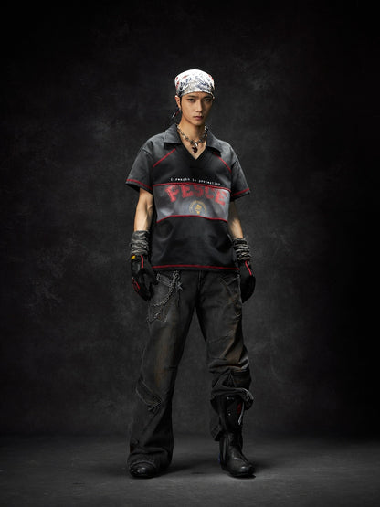 Washed Colorblock Graphic Print Short Sleeve T-Shirt WN18455