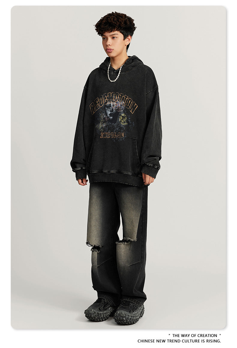 Washed  Heavyweight Print Hoodie WN7888