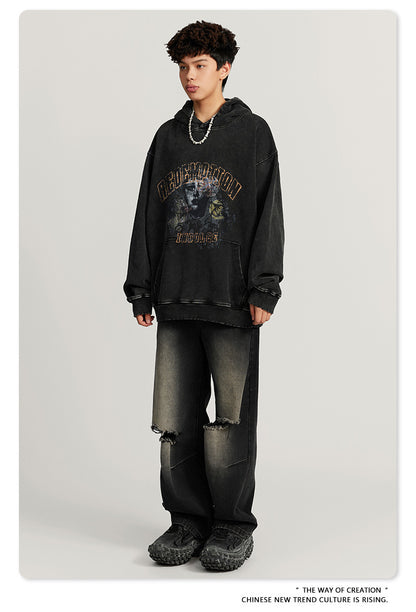 Washed  Heavyweight Print Hoodie WN7888