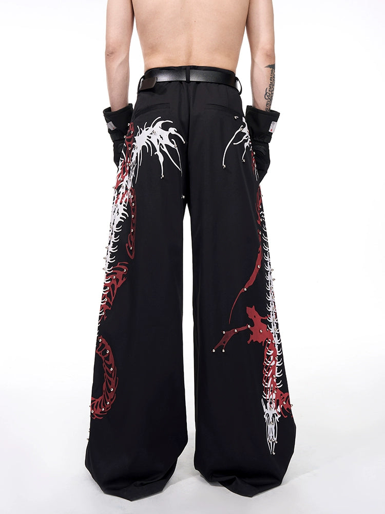 Studs Snake Spine Print Wide Leg Trousers WN16572