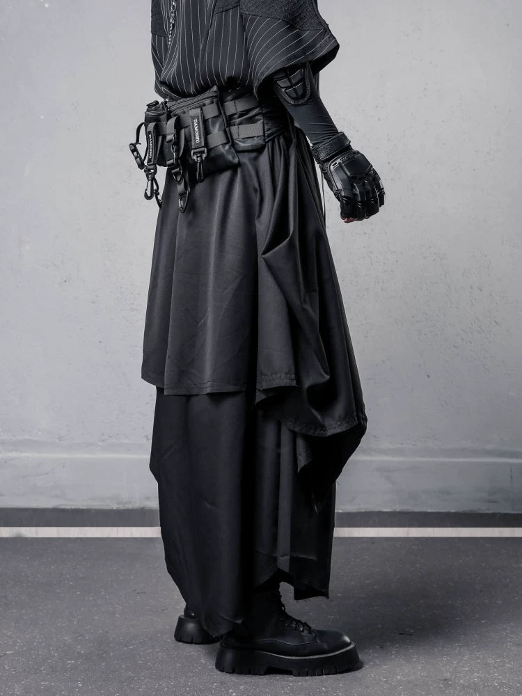 Draped Fake Layered Wide Leg Harem Pants WN22581