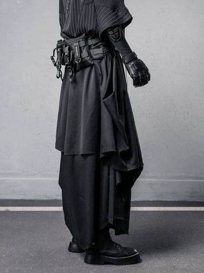 Draped Fake Layered Wide Leg Harem Pants WN22581