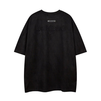 Suede Cross Embroidery Short Sleeve T-Shirt WN24457
